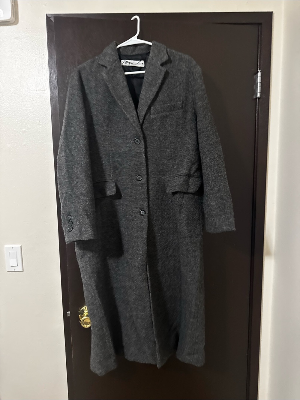 Zara Long Gray Wool Overcoat